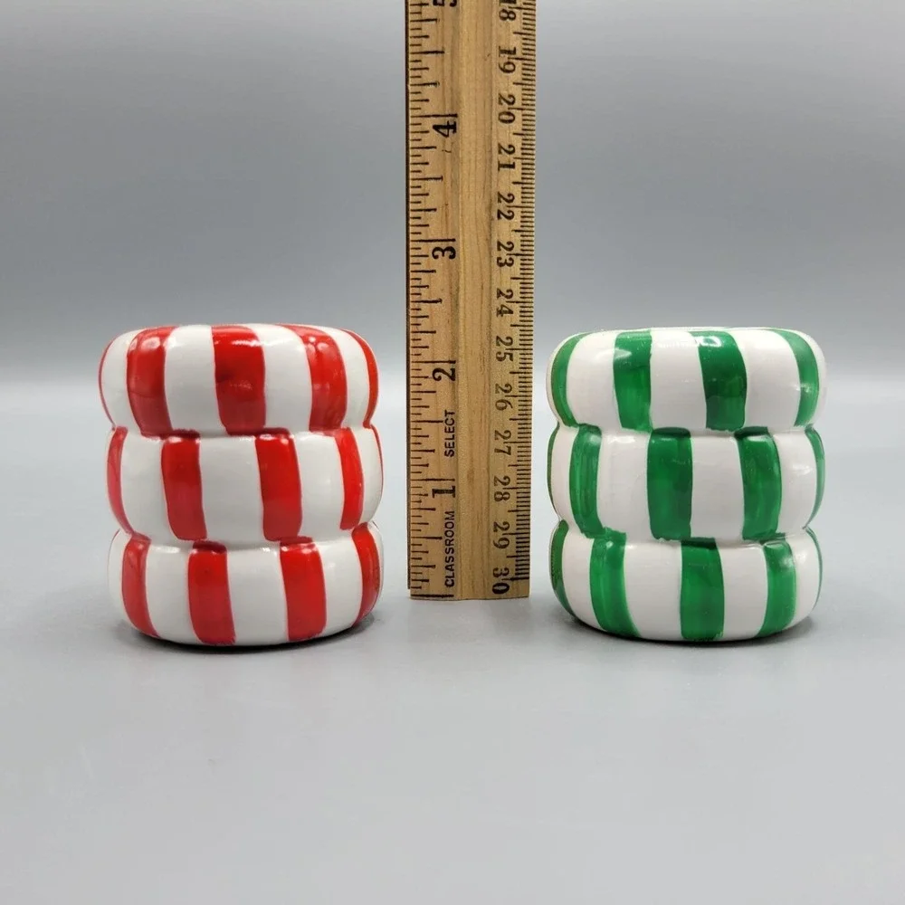 Vintage Ceramic Figis Red & Green Peppermint Candy Swirl Salt & Pepper Shakers